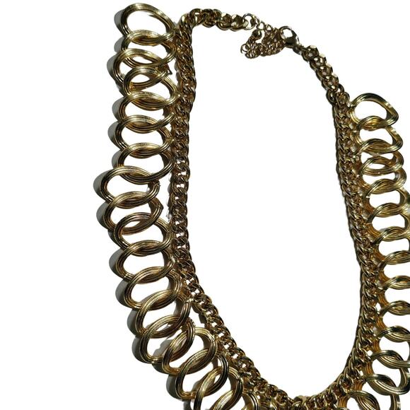 60s Vintage Textured Gold Chunky Interlocking Rings Collar Statement Necklace - Picture 2 of 6